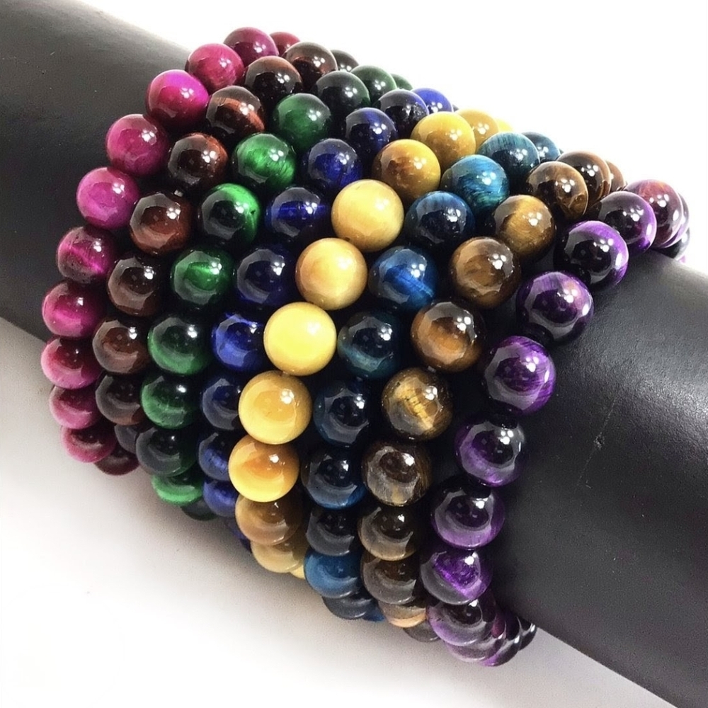 8 Bracelets Beaded Natural Gemstone Tigers Eye Chakra Stone Crystal Jewelry - Picture 13 of 13